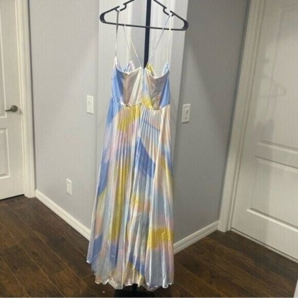 ML Monique Lhuillier Satin Satin Charmeuse Pleated Gown Maxi Dress Size 10 Flaw - Picture 13 of 14